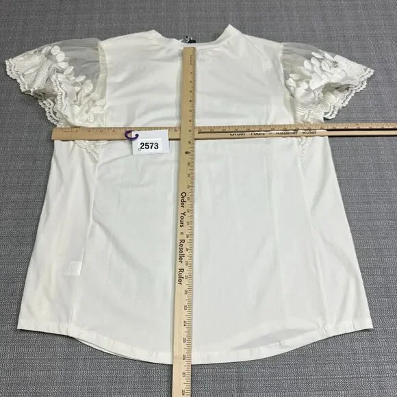 Davi & Dani Shirt Womens 2XL Ivory Tulle Puff Sleeve Embroidered Fairy Feminine - Picture 6 of 9